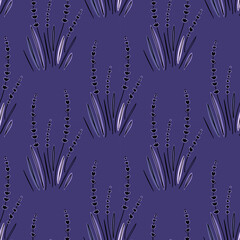 Vector seamless pattern with ink hand drawn lavender illustration. Vintage background with lavender flowers sketch