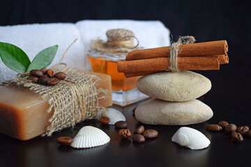 Handmade soap.A skin care product with the aroma of coffee and cinnamon.Spa treatments and aromatherapy.