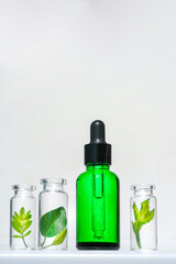 Natural cosmetic product, serum for the care and beauty of skin and hair. Homeopathic Vegetable Oils. Concept of Organic, Bio Cosmetics and Food Additives.