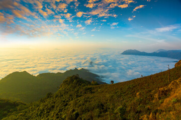 Sunrise at Phu chee dao peak of mountain in Chiang rai, Thailand.
