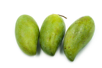 Green raw mango on a white background
