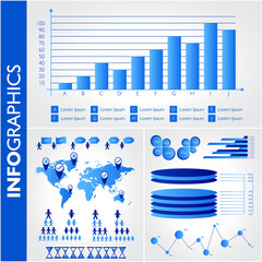 Blue infographics. Universal vector icons set. Statistic.
