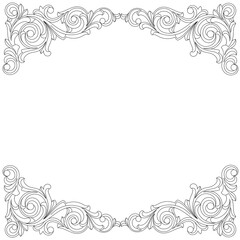Vintage border frame engraving with retro ornament pattern in antique baroque style decorative design. Vector.