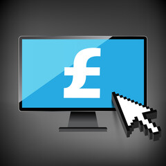 High-quality computer display, monitor screen with the Pound symbol. Economy concept.