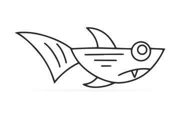 Outline underwater animal isolated on white. Shark. Sketch hand drawing art line. Coloring page book. Outline sea life. Vector stock illustration
