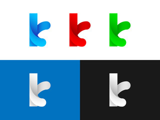 K letter logo design with white, red, green and blue gradient color variation for any kind of brand. Vector, icon, emblem or font. Mixture of dark and light color tone.
