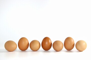 Chicken eggs on a white background, heater festival