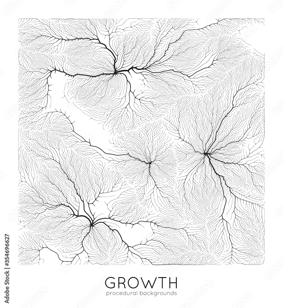 Poster vector generative branch growth pattern. square texture. lichen like organic structure with veins. m