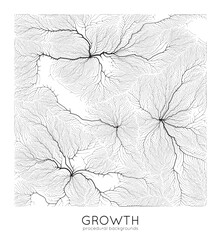 Vector generative branch growth pattern. Square texture. Lichen like organic structure with veins. Monocrome square biological net of vessels.