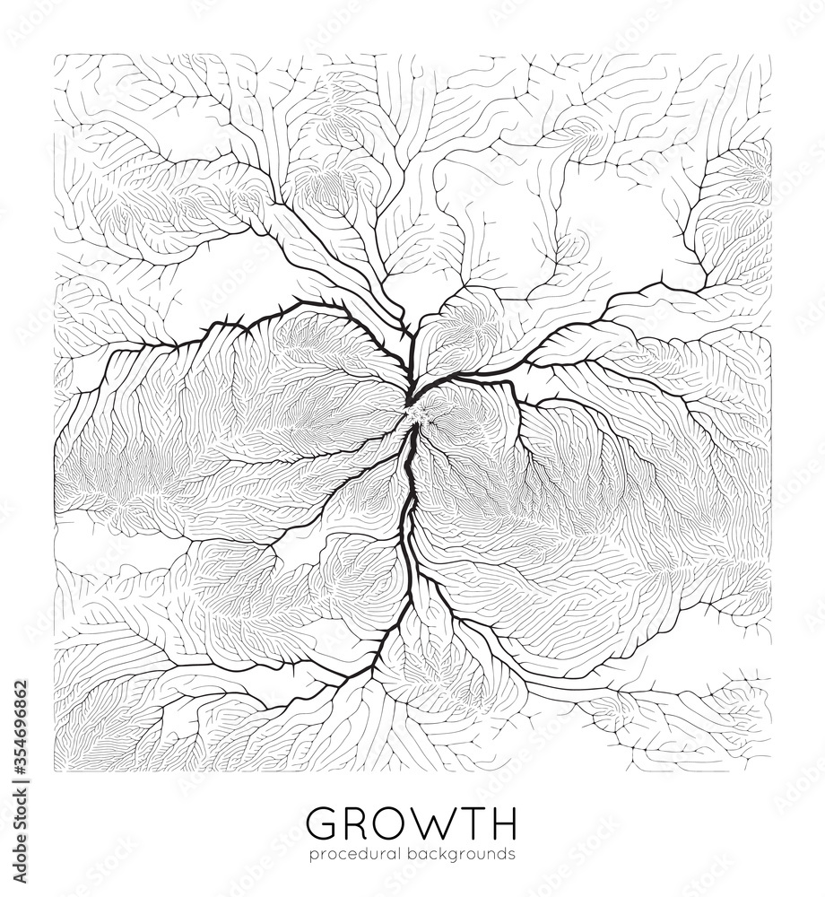 Poster vector generative branch growth pattern. square texture. lichen like organic structure with veins. m