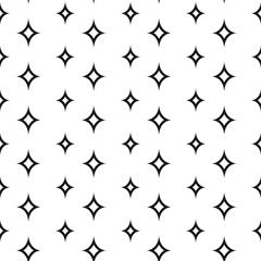Seamless cute pattern with black stars or sparkles on white background.