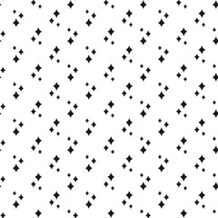 Seamless cute pattern with black stars or sparkles on white background.