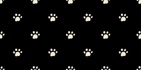 Hand drawn black and white cat dog animal paw icon seamless background for textile wallpaper fabric design. Ink drawing cute texture.