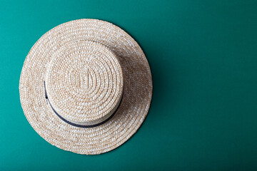 top view of boater hat close-up. summer concept.