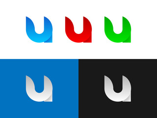U letter logo design with white, red, green and blue gradient color variation for any kind of brand. Vector, icon, emblem or font. Mixture of dark and light color tone.