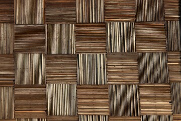 
Wall lined with decorative elements made of wood