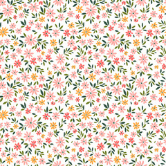Fond floral vintage. Motifs vectoriels harmonieux pour les imprimés de design et de mode. Motif de fleurs avec de petites fleurs corail pâle sur fond blanc. Style minimaliste.
