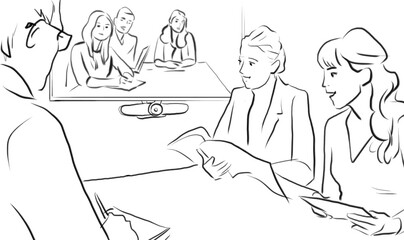 illustration of the workroom. the discussion via video link