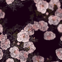 Seamless pattern with rose flowers.