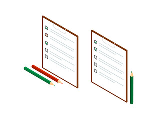 Isometric checklist concept with pencil