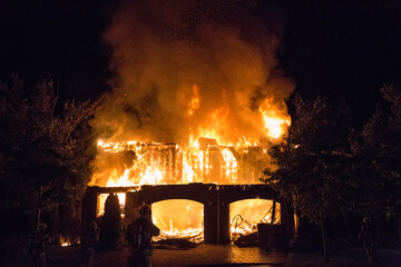House fire with intense flame.