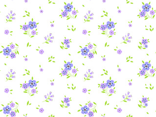 Vintage floral background. Seamless vector pattern for design and fashion prints. Flowers pattern with small lilac flowers on a white background. Ditsy style.