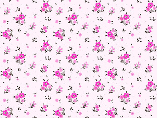 Floral pattern. Pretty flowers on white background. Printing with small pink flowers. Ditsy print. Seamless vector texture. Spring bouquet.