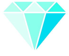 Blue diamond with white veins in a flat style. Gem with white edges. Diamond or diamond on a white background.