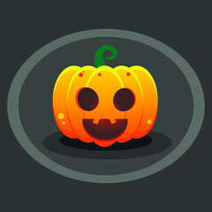 Halloween vector pumpkin on a dark background. Pumpkin with open mouth and light from the inside.