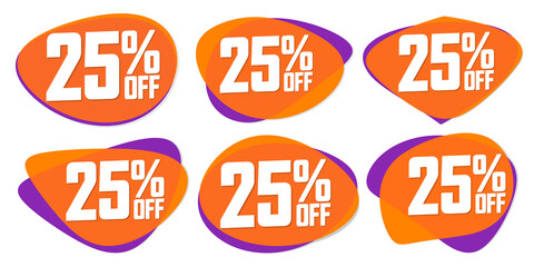 Set Sale 25% off bubble banners discount tags design template, promo app icons, vector illustration