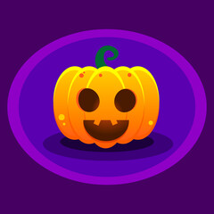 Halloween pumpkin on a purple background. Pumpkin with open mouth and light from the inside.