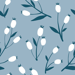 Seamless pattern with vintage colorful hand drawn flowers. Modern and original textile, wrapping paper, wall art design. Vector illustration. Floral simple minimalistic graphic design