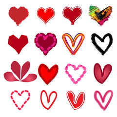 icons of hearts set, figures of hearts in different design