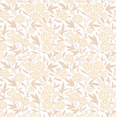 Trendy seamless vector floral pattern. Endless print made of small pink flowers. Summer and spring motifs. White background.Vector illustration.
