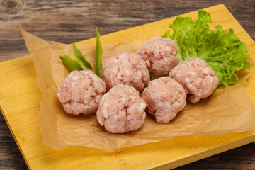 Homemade raw pork minced meatball for cooking