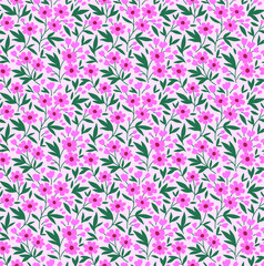 Vintage floral background. Seamless vector pattern for design and fashion prints. Flowers pattern with small pink flowers on a white background. Ditsy style.