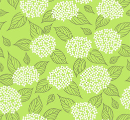 Elegant pattern with hydrangea white flowers.Floral seamless background. Vector texture. A bouquet of spring flowers for fashion prints.