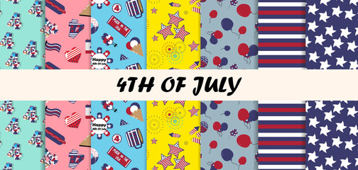 4th of July Seamless pattern, 7 Illustration seamless pattern, no seam, digital paper, can be used for backgrounds with text, websites, fabric and more for Americas independence day! USA!