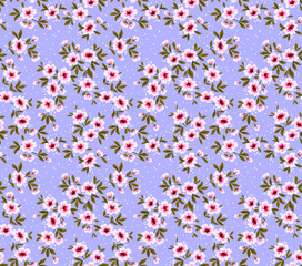 Vintage floral background. Seamless vector pattern for design and fashion prints. Flowers pattern with small white flowers on a light blue background. Ditsy style.