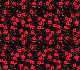 Vector seamless pattern. Pretty pattern in small flower. Small red flowers. Dark  brown background. Ditsy floral background. The elegant the template for fashion prints.