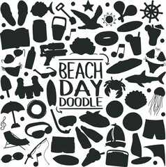 Fototapeta na wymiar Beach Day Silhouette Clip Art Vector Icons