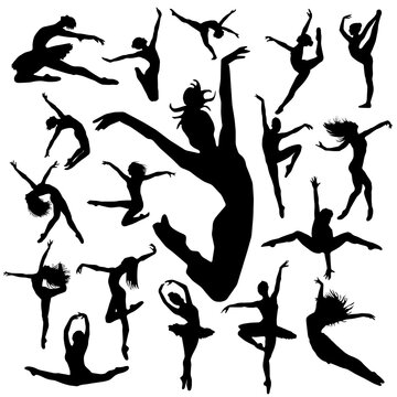 Set Dance Girl ballet silhouettes. Dancing women