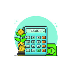 Earnings Calculation. Calculator Vector Icon Illustration Conceptual