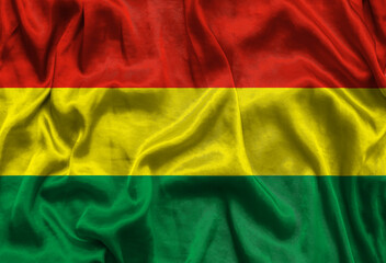 Bolivia national flag background with fabric texture. Flag of Bolivia waving in the wind. 3D illustration.