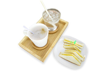 Coffee and breakfast set in the morning, focus selective.
