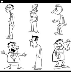 Fototapeta premium black and white cartoon man characters set