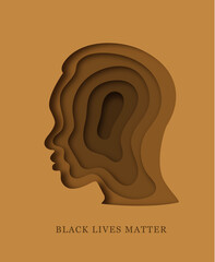 Black man in paper art syle. Slogan Black lives matter. Tolerance. African face in profile. vector illustration. Paper cut