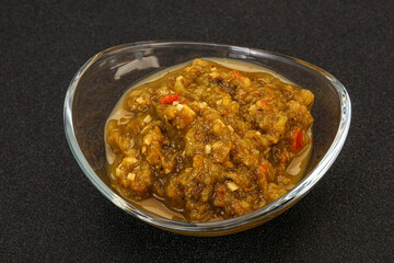 Green spicy sauce in the bowl