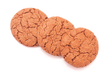 Appetizing oatmeal cookies photographed on a white background, commercial advertising cookies
