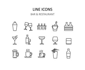 Bar icons. Restaurant symbols for apps or web sites. Vector